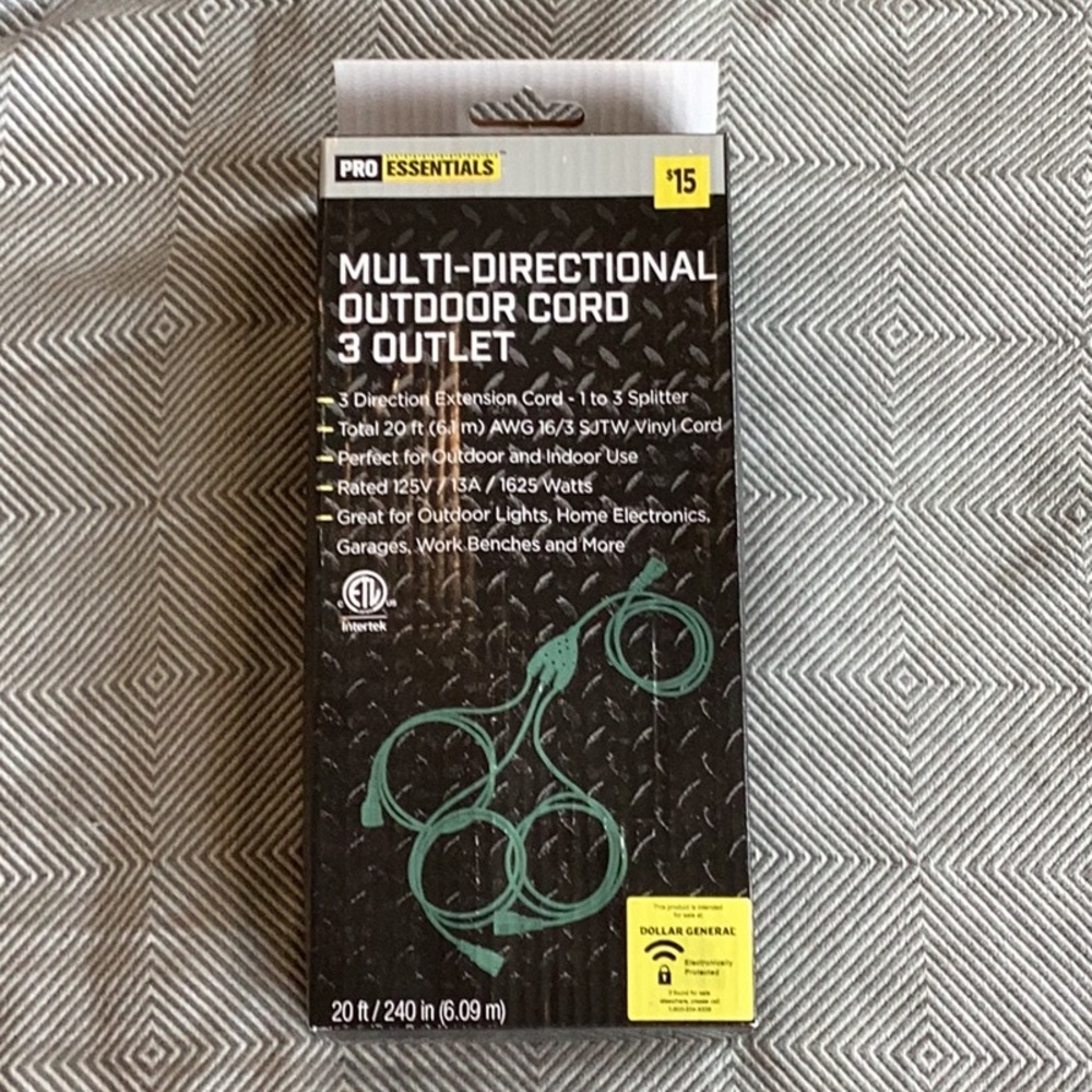 3 Direction Extension Cord 1 to 3 Splitter Multi Outlet Weatherproof (25FT)